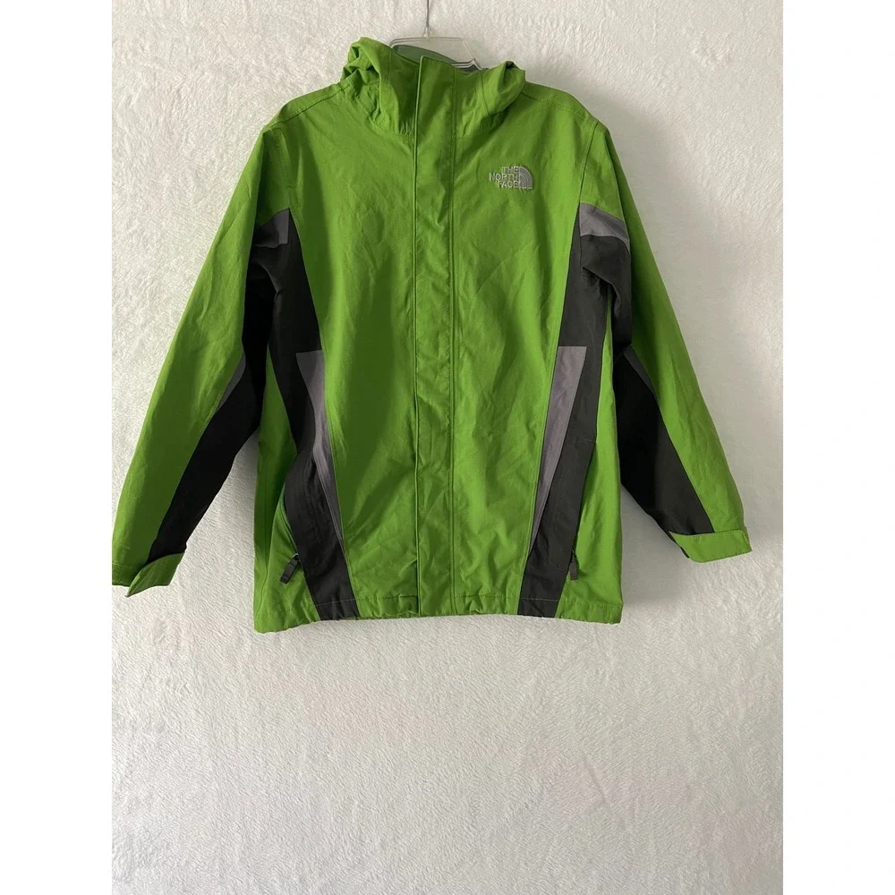 The North Face Hyvent Hooded Windbreaker Jacket Green Black Boys XL Sz 16